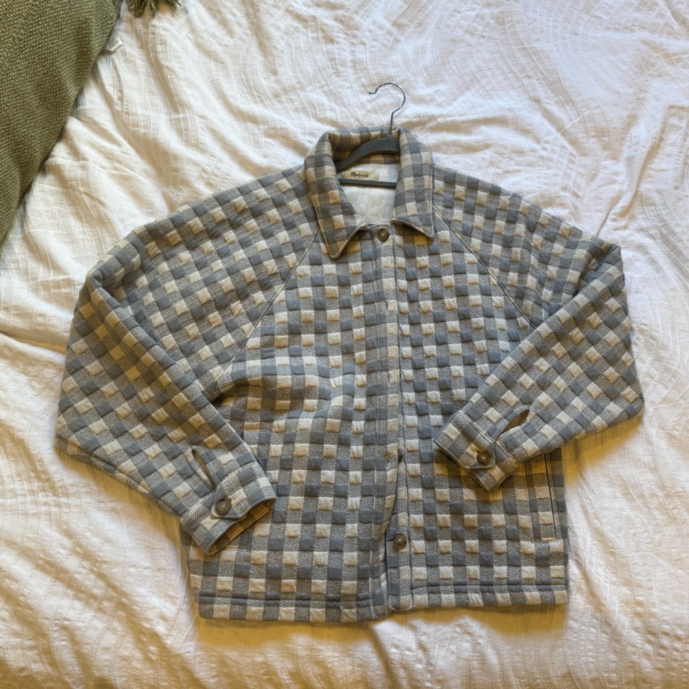 Madewell Plaid Jacket in Gray and Cream